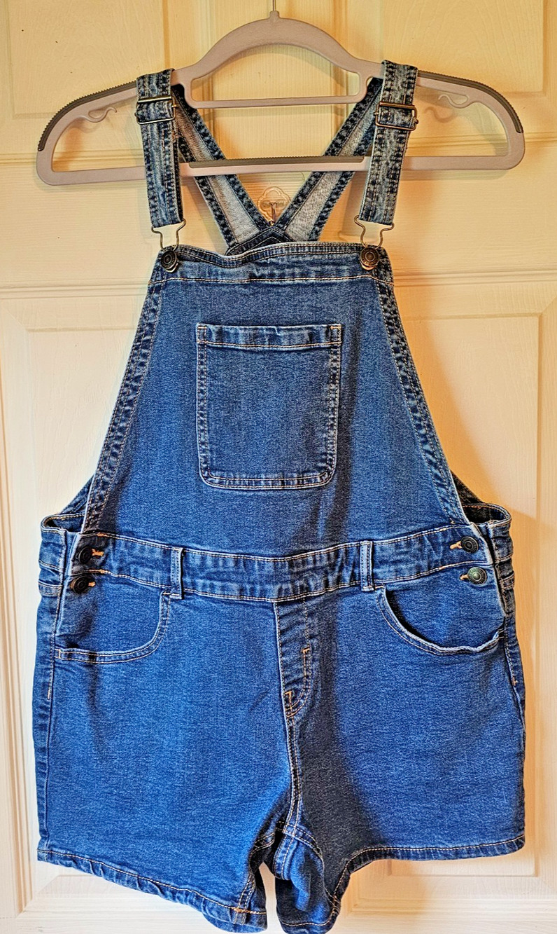 Thereabouts Juniors Plus 16.5P Denim Shortalls Blue Jean Bib Overalls Shorts